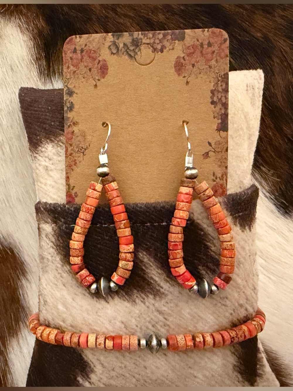 ❤️ Desert Pearls & Saucers Orange Sea Sediment Jasper Stretch Bracelet Adj Sz 7 - Picture 7 of 7